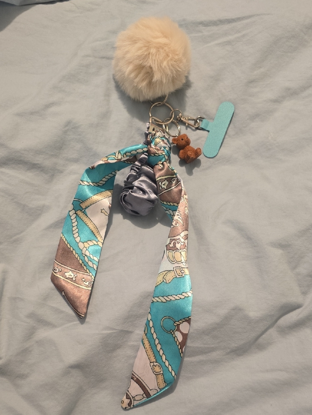 Pom Pom Scarf Keychain Phone Purse Charm Wristlet